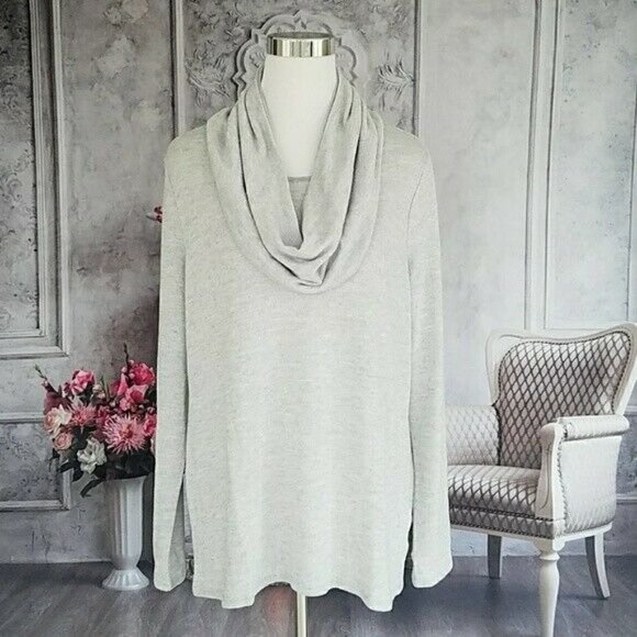 new Directions Metallic Silver Crew Scarf Neck Knit Sweater Plus Size XL / 0X - Picture 4 of 8